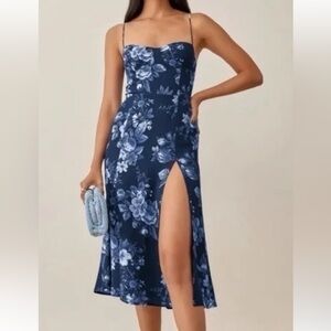 Reformation Juliette Navy Floral Midi Dress